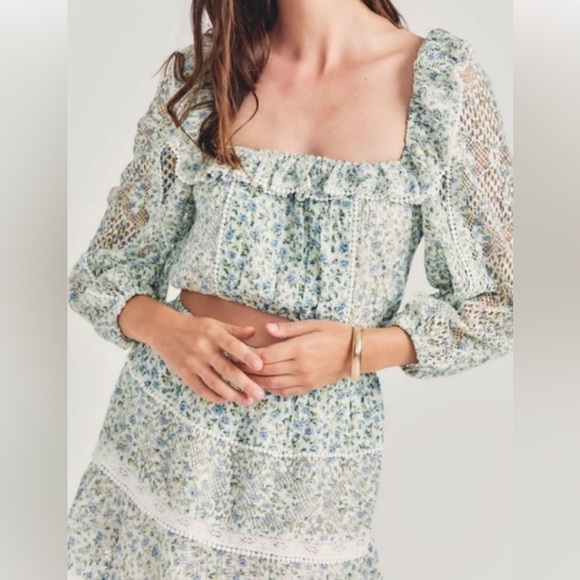 House of Harlow 1960 Floral Boho Lace Crop Top Mini Skirt Set Small - Picture 7 of 8